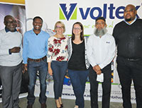 Senior management congratulates staff from Voltex MV/LV Solutions.